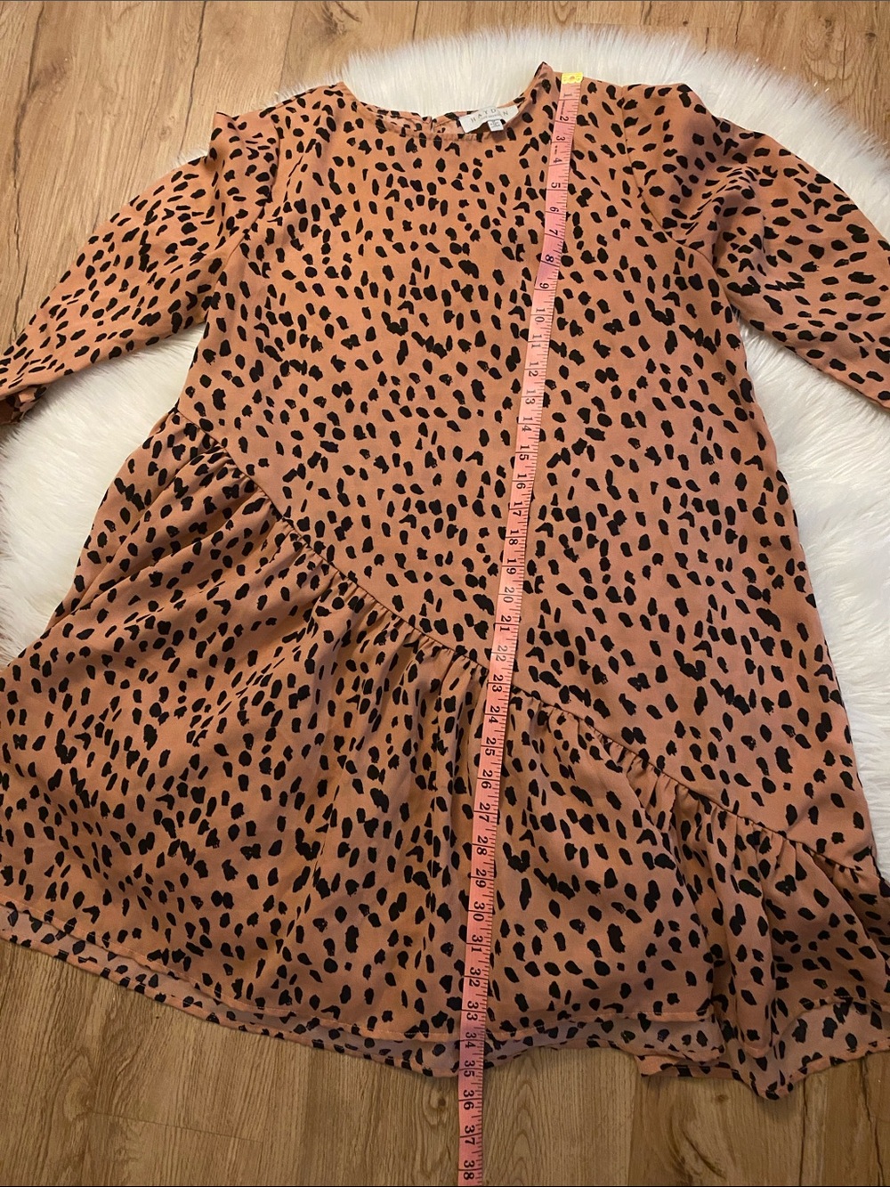 Hayden Leopard M Print Ruffle Hem Dress - Rust/Cheetah